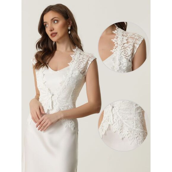 Floral Lace Shrug Wedding Guest Cap Sleeve Sheer Bolero Cardigan White - Picture 2 of 6